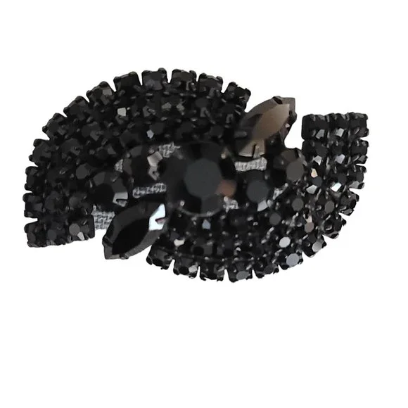 Black Prong Set Rhinestone S Mourning Style Japanned Brooch Pin K815
